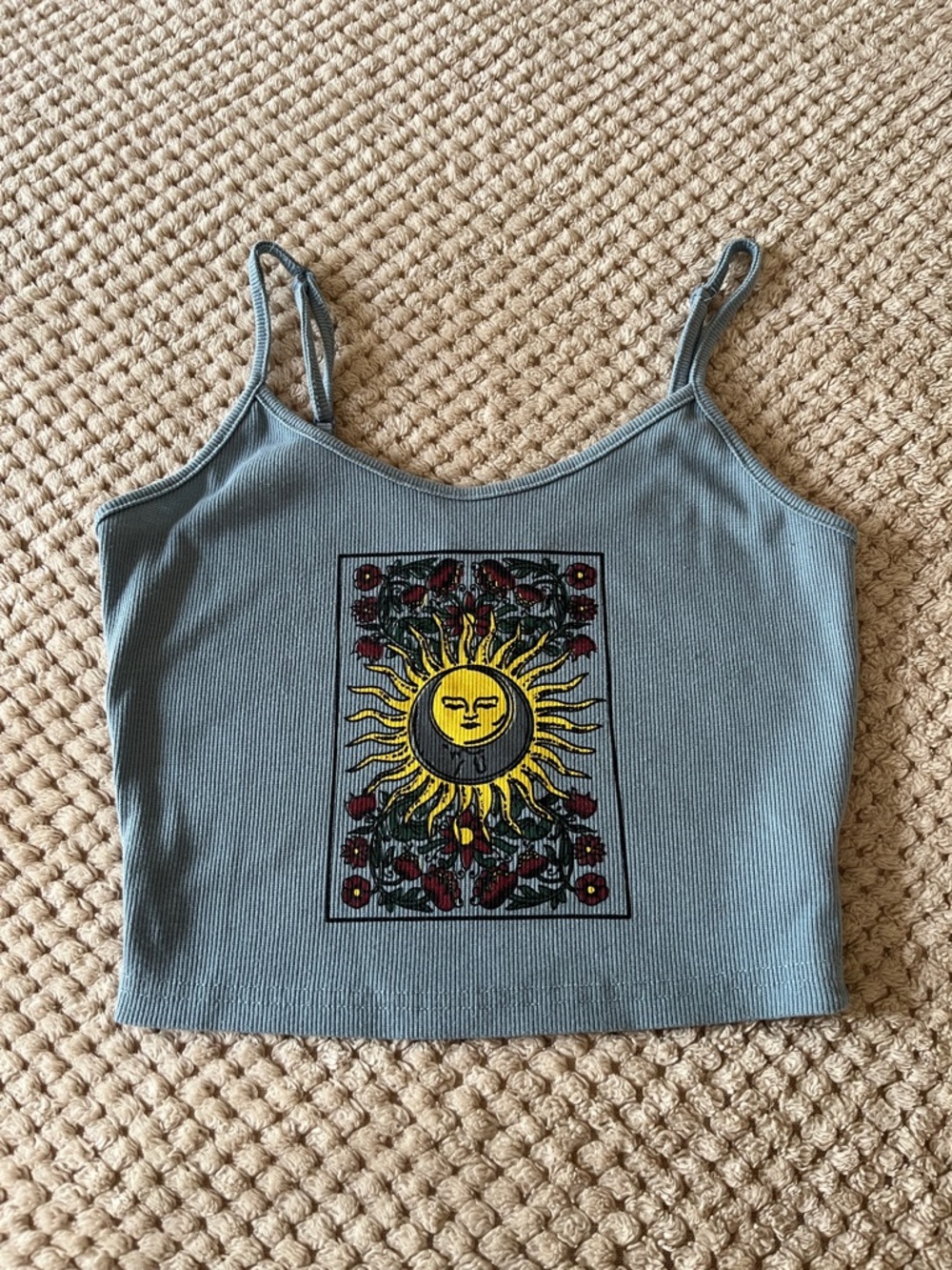 SHEIN Light Blue Ribbed Sun Graphic Cami